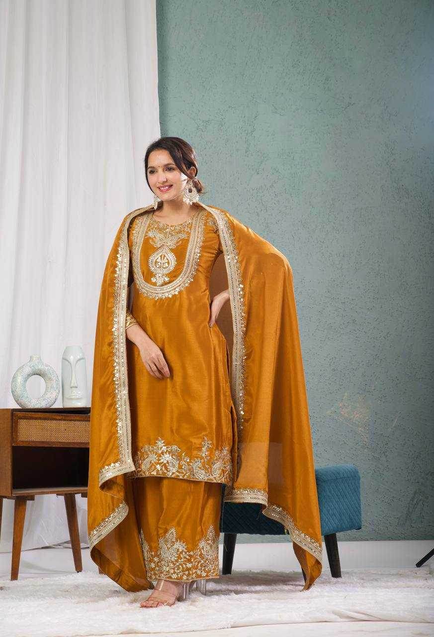 Chinon Silk Ladies Embroidery Designer Suit - MYLUXURY LANE ENTERPRISE